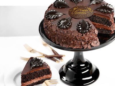 Our best selling chocolate cake with mousse filling and fudge rosettes - the very definition of gourmet!