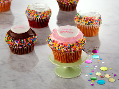 An excellent gift for a milestone birthday -these JUMBO cupcakes arrive in a gift box with Happy Birthday right on the cupcake.

